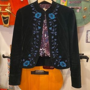Lucky Brand Embroidered Black Velvet Black Jacket
